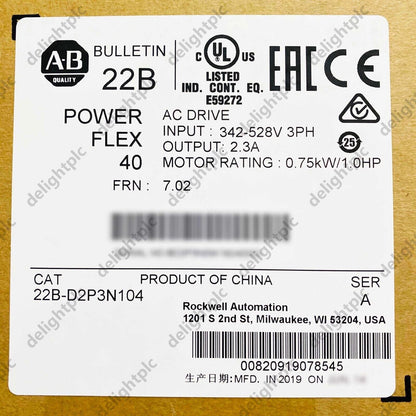 2020-2021 Allen-Bradley PowerFlex 40 0.75 kW 1 HP AC Drive 22B-D2P3N104 - ALLEN-BRADLEY