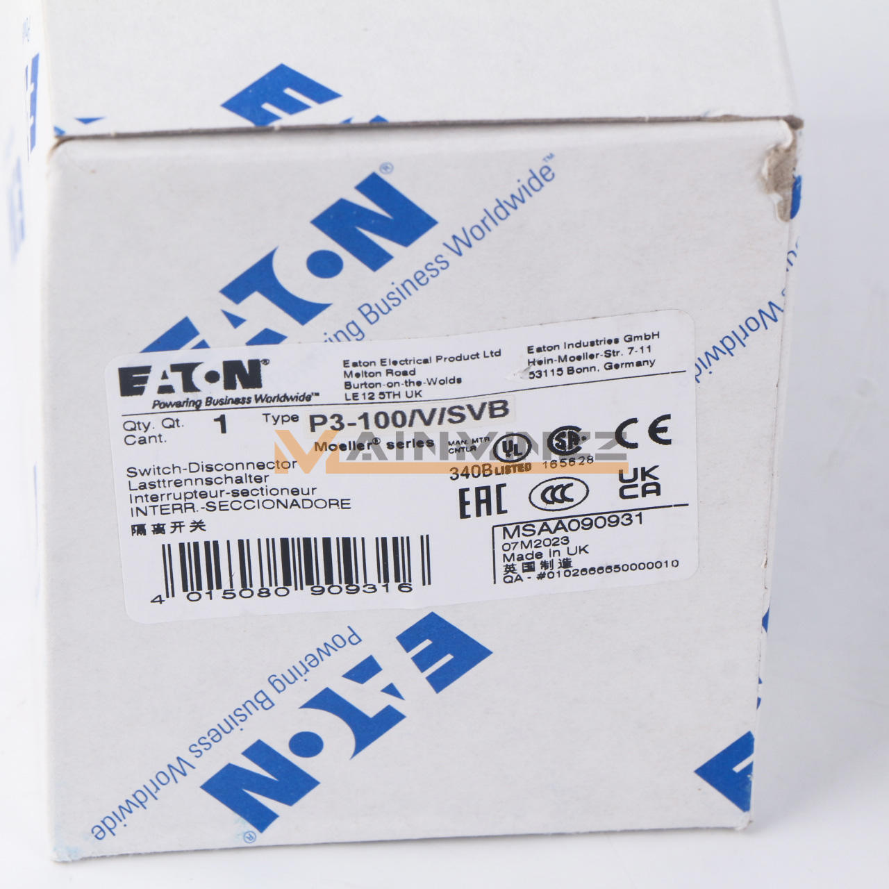 new  ONE EATON MOELLER Disconect switch P3-100/V/SVB EATON