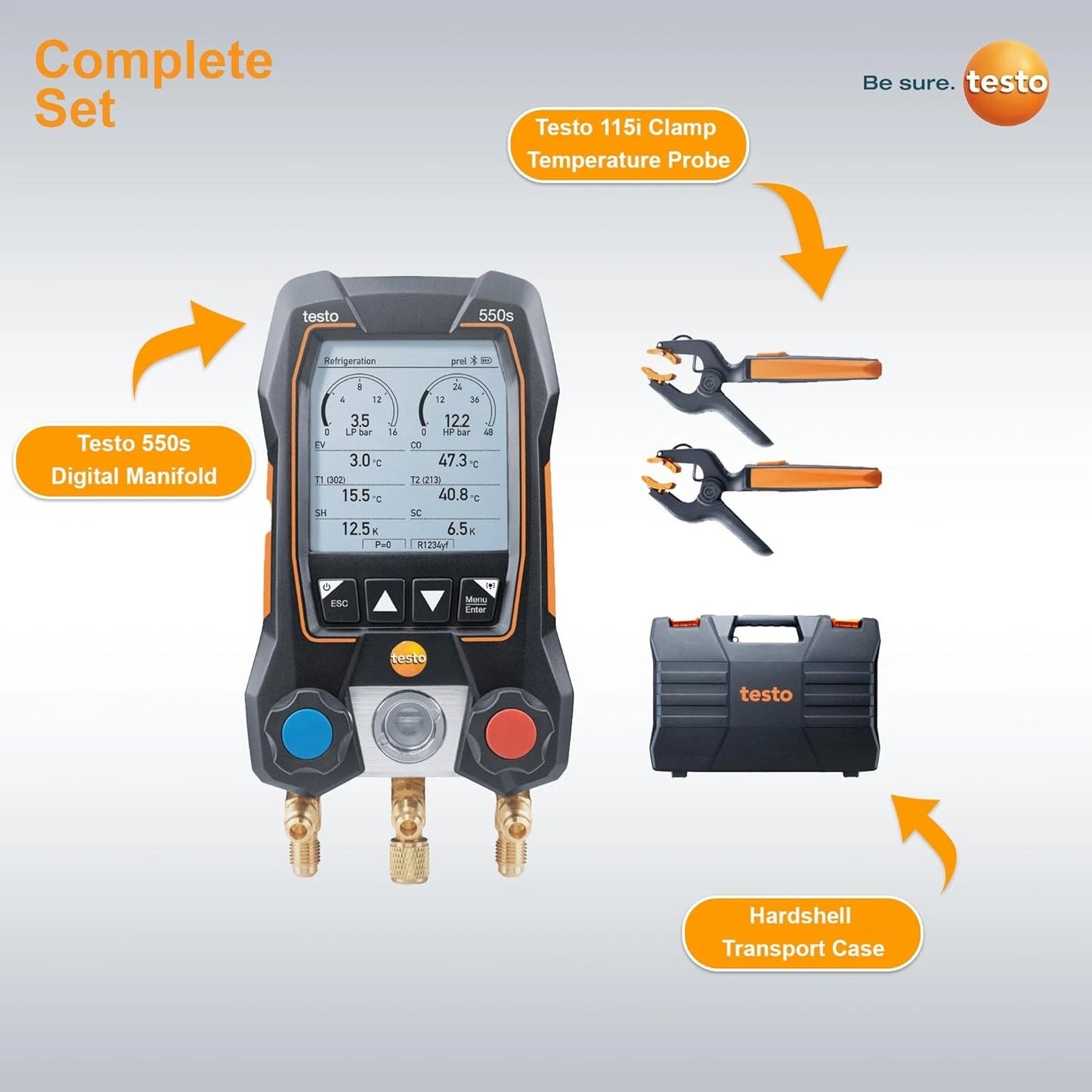 Testo 550s SMART KIT 2-Valve Digital Manifold/Wireless Temp Probe Fast delivery