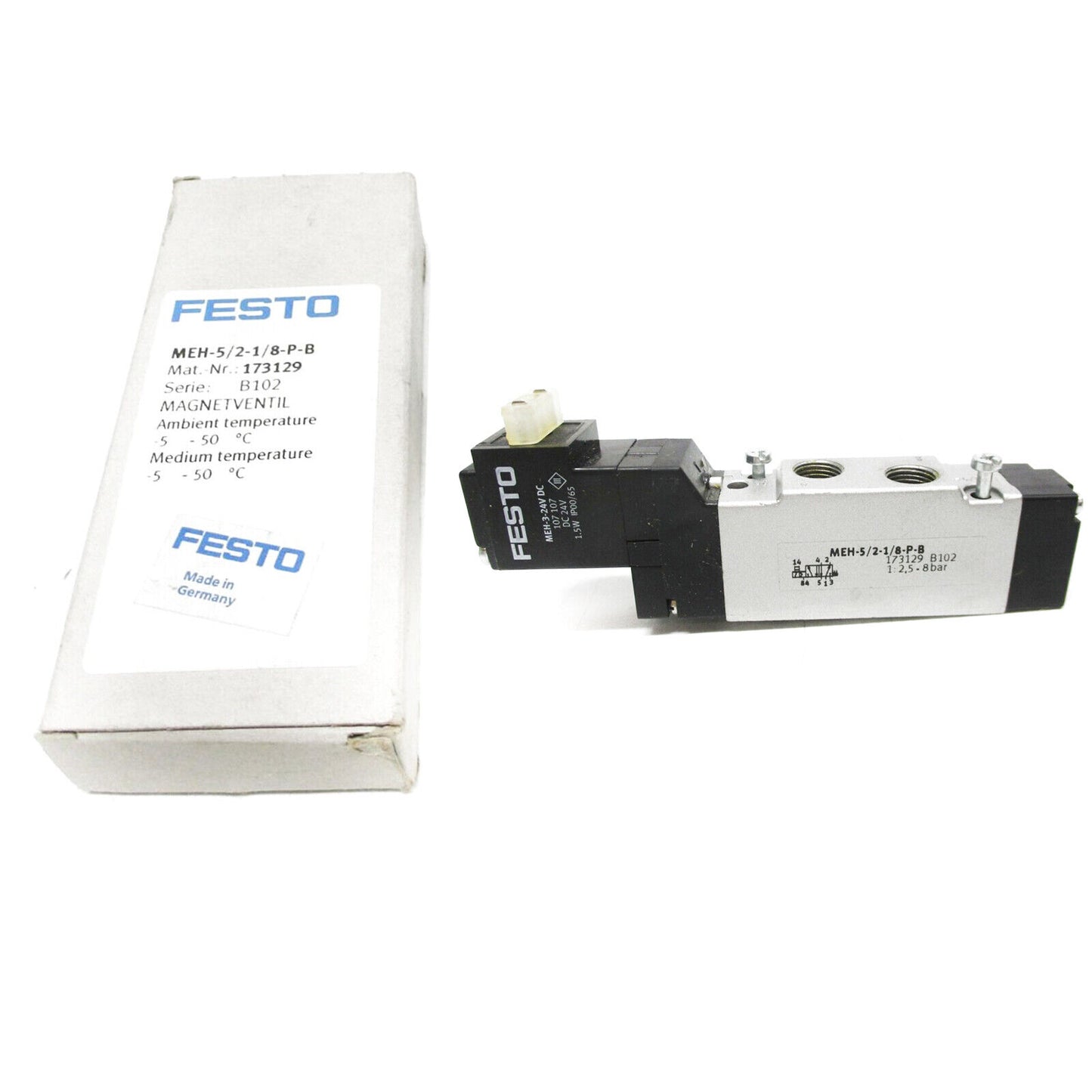 FESTO MEH-5/2-1/8-P-B 173129 Pneumatic Solenoid Valve New with 2-Port Pressure Rating and Flow Rate - FESTO