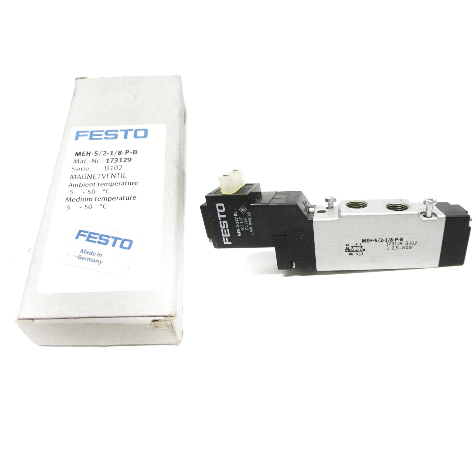 FESTO MEH-5/2-1/8-P-B 173129 PNEUMATIC SOLENOID VALVE NEW FESTO