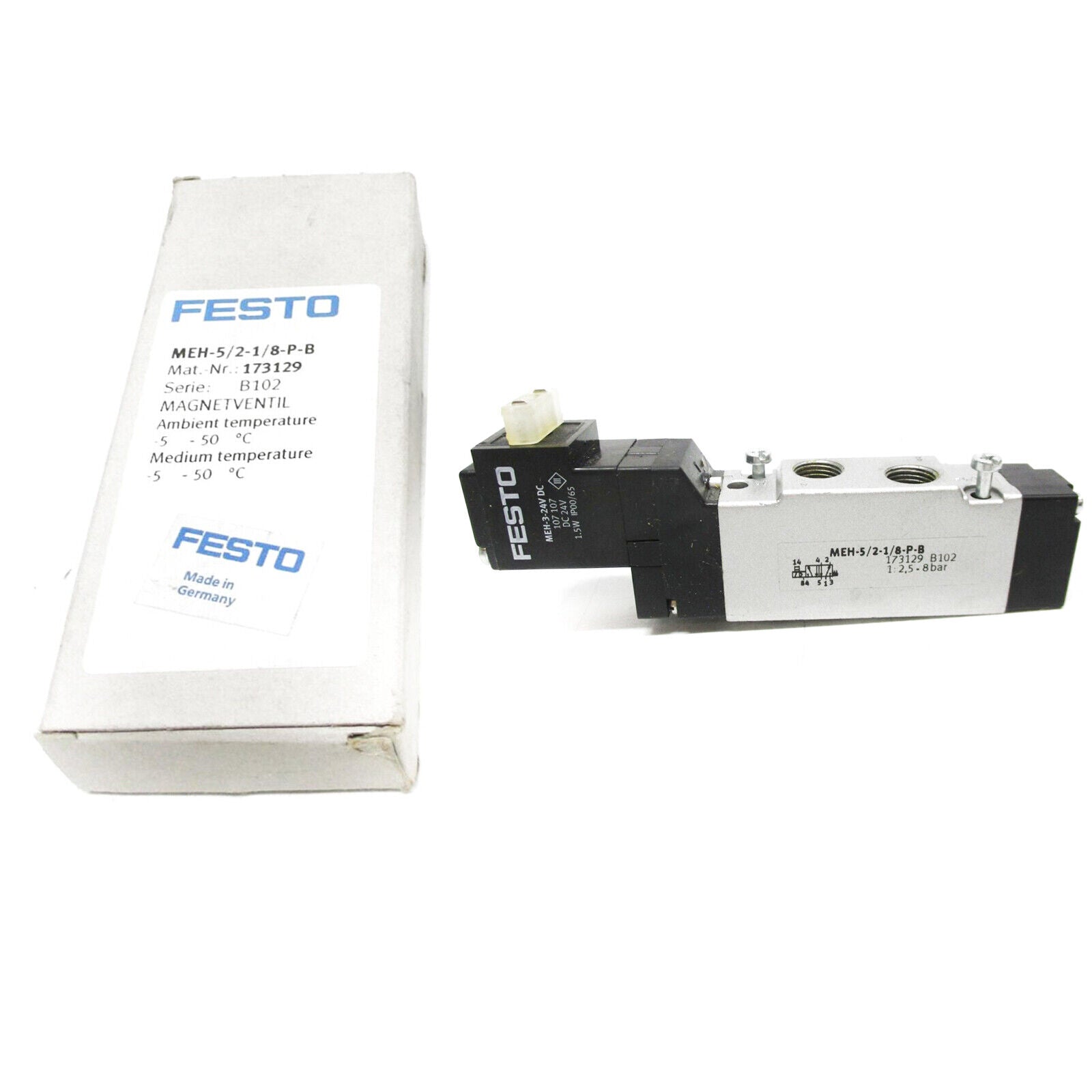 FESTO MEH-5/2-1/8-P-B 173129 Pneumatic Solenoid Valve New with 2-Port Pressure Rating and Flow Rate - FESTO