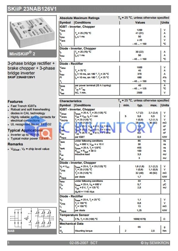 SEMIKRON SKIIP23NAB126V1 Module Power Supply Quality Assurance - SEMIKRON