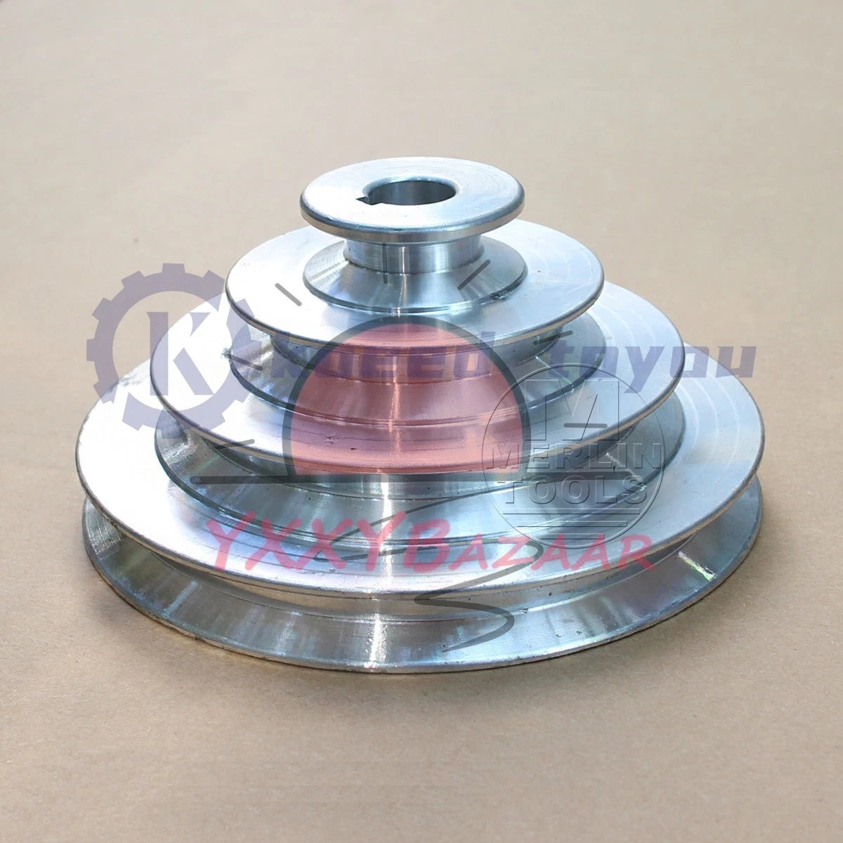 OD 130mm, 4 Step Pulley 16mm Bore for 1/2" = 12.7mm Belt width - Cast Aluminum~