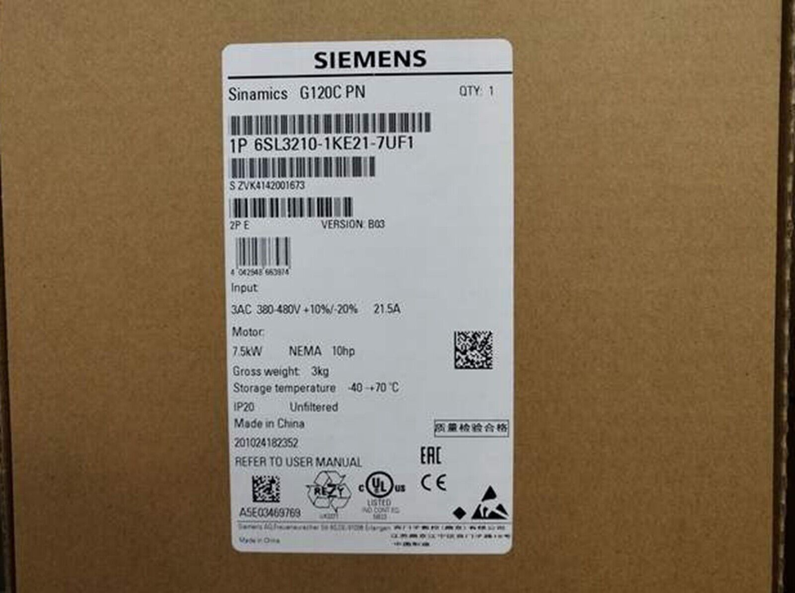 new  Siemens 6SL3210-1KE21-7UF1 6SL3 210-1KE21-7UF1