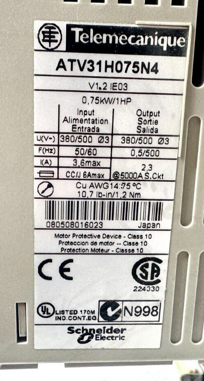 used Telemecanique ATV31H075N4 Altivar 31 Variable Speed Drive - TELEMECANIQUE