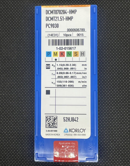 KORLOY DCMT 21.51 HMP PC9030 DCMT070204 Carbide Inserts 10pcs  Free Ship!