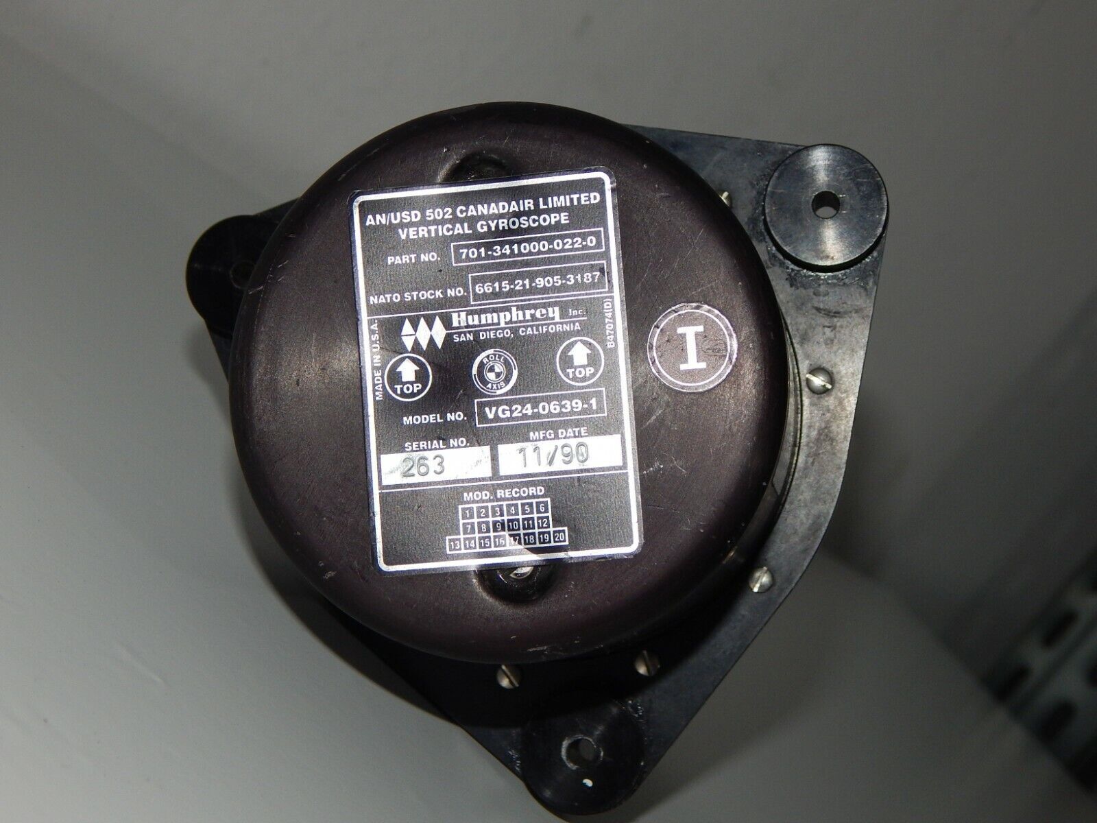 Used Vertical Gyroscope HUMPHREY VG24-0639-1 Drone: Stabilizing Gyro for Professional and Hobbyist Drones, USA Made - HUMPHREY