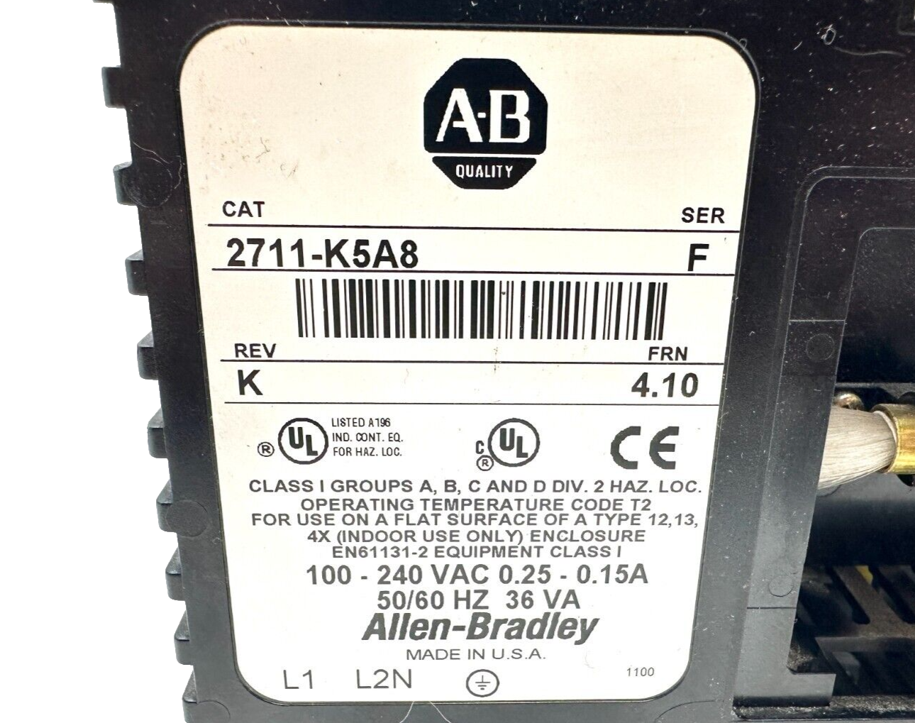 used Allen-Bradley 2711-K5A8 PanelView 550 Terminal *No Back Cover*