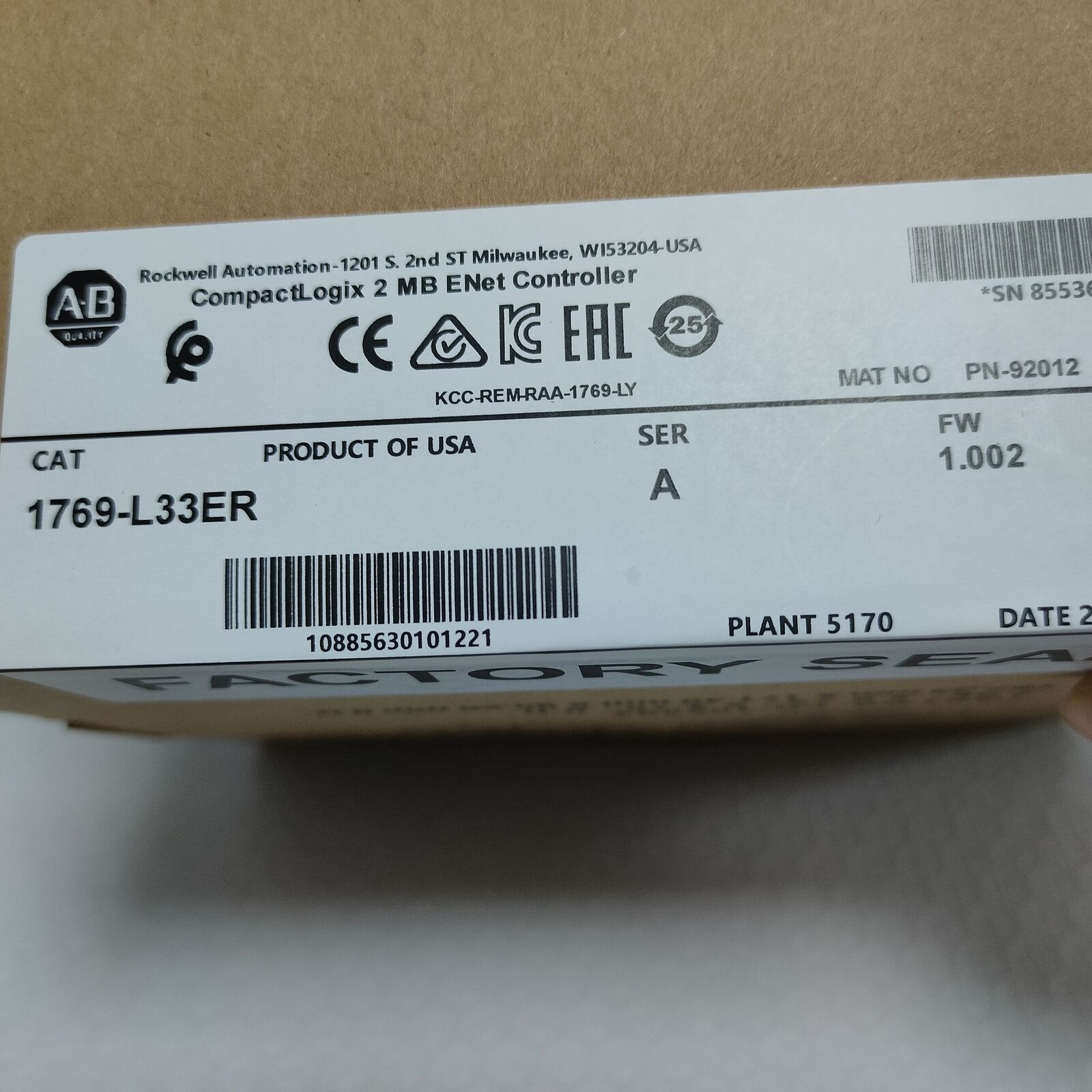 Allen-Bradley 2MB ENet Controller 1769-L33ER - ALLEN-BRADLEY