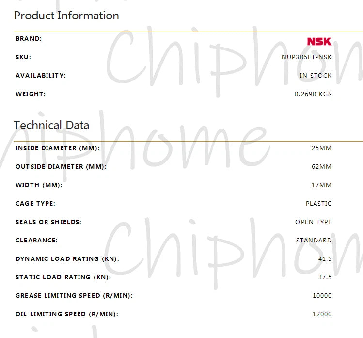 NSK NUP 305 ET Cylindrical Roller Bearing 25x62x17mm