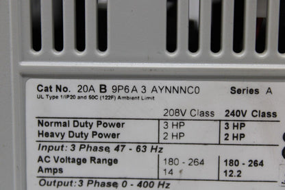 used Allen Bradley 20AB9P6A3AYNNNC0 PowerFlex 70 - ALLEN BRADLEY
