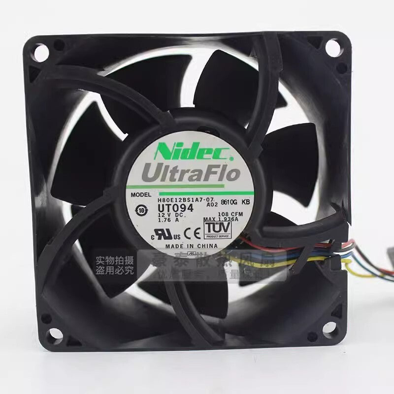 Nidec H80E12BS1A7-07 8038 DC12V 1.76A 4-Wire Silent Cooling Fan