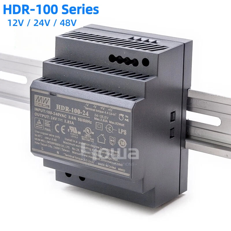 Mean Well HDR-100 Series DIN Rail Power Supply 100W 12V 24V 48V