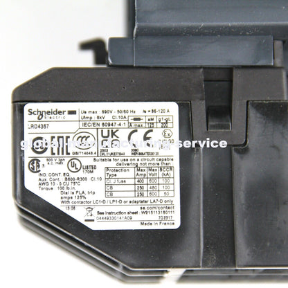 new Schneider LRD4367 Telemecanique Bimetallic Thermal Overload Relay 95~120A - SCHNEIDER