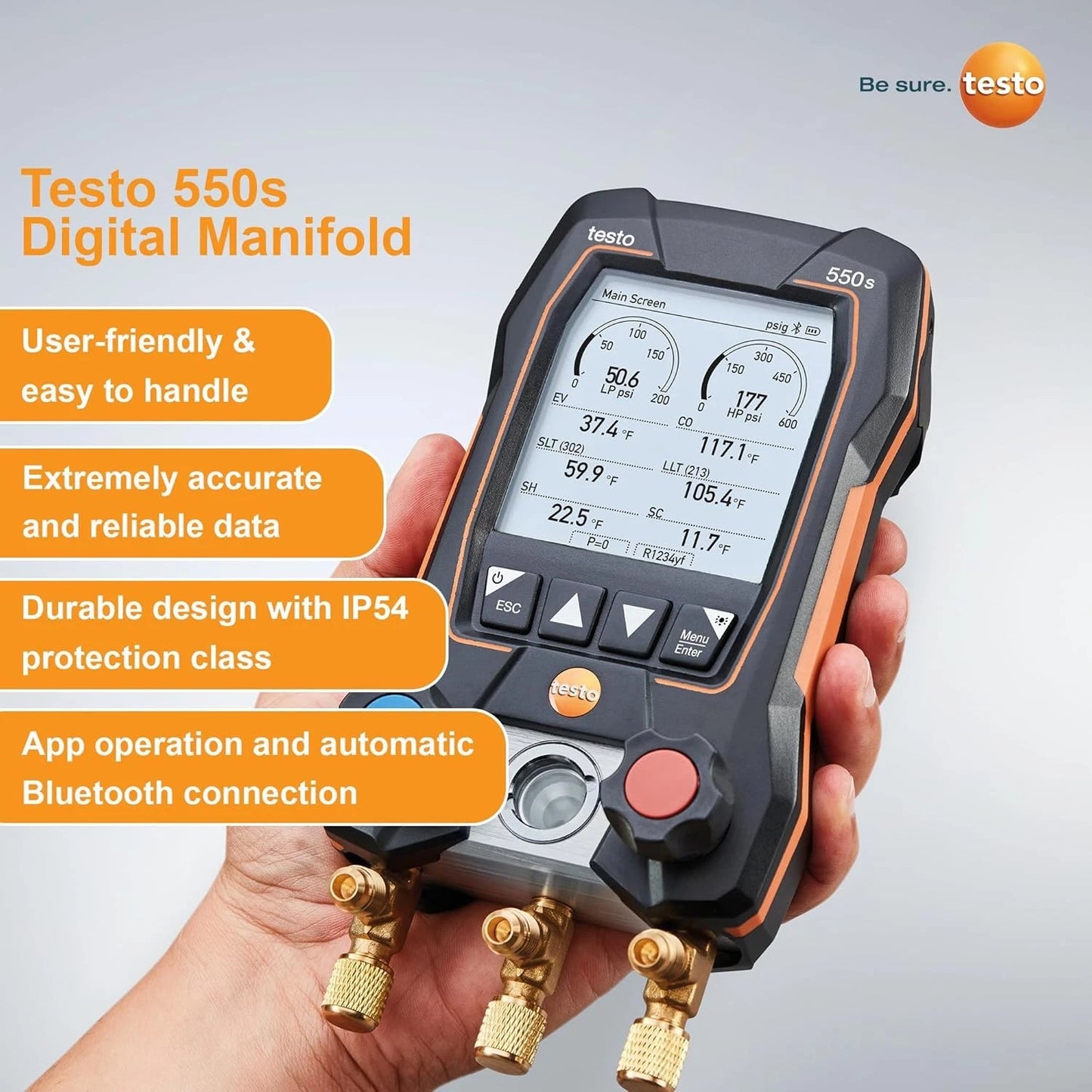 Testo 550s SMART KIT 2-Valve Digital Manifold/Wireless Temp Probe Fast delivery