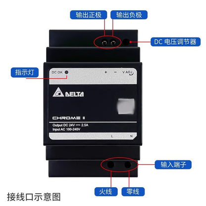 1PCS Delta 04028DA-24R-AUF 24V 2.5A DIN Rail Switching Power Supply