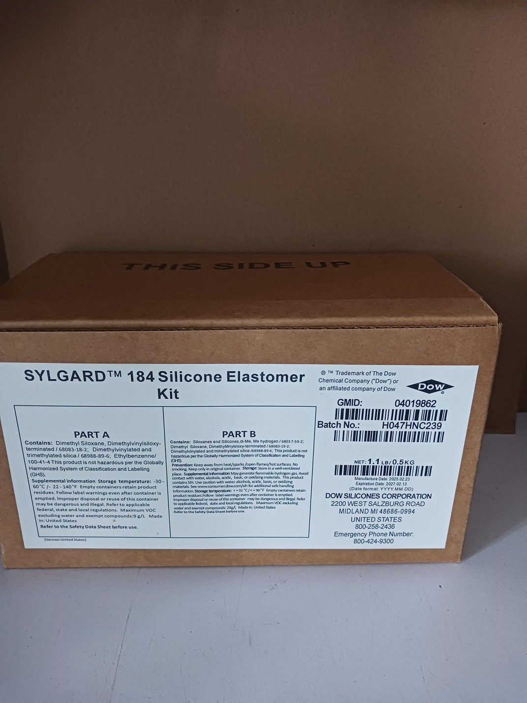 DOW Sylgard 184 Silicone Elastomer Kit A & B 1.1LB/0.5kg Exp. 2027  free ship
