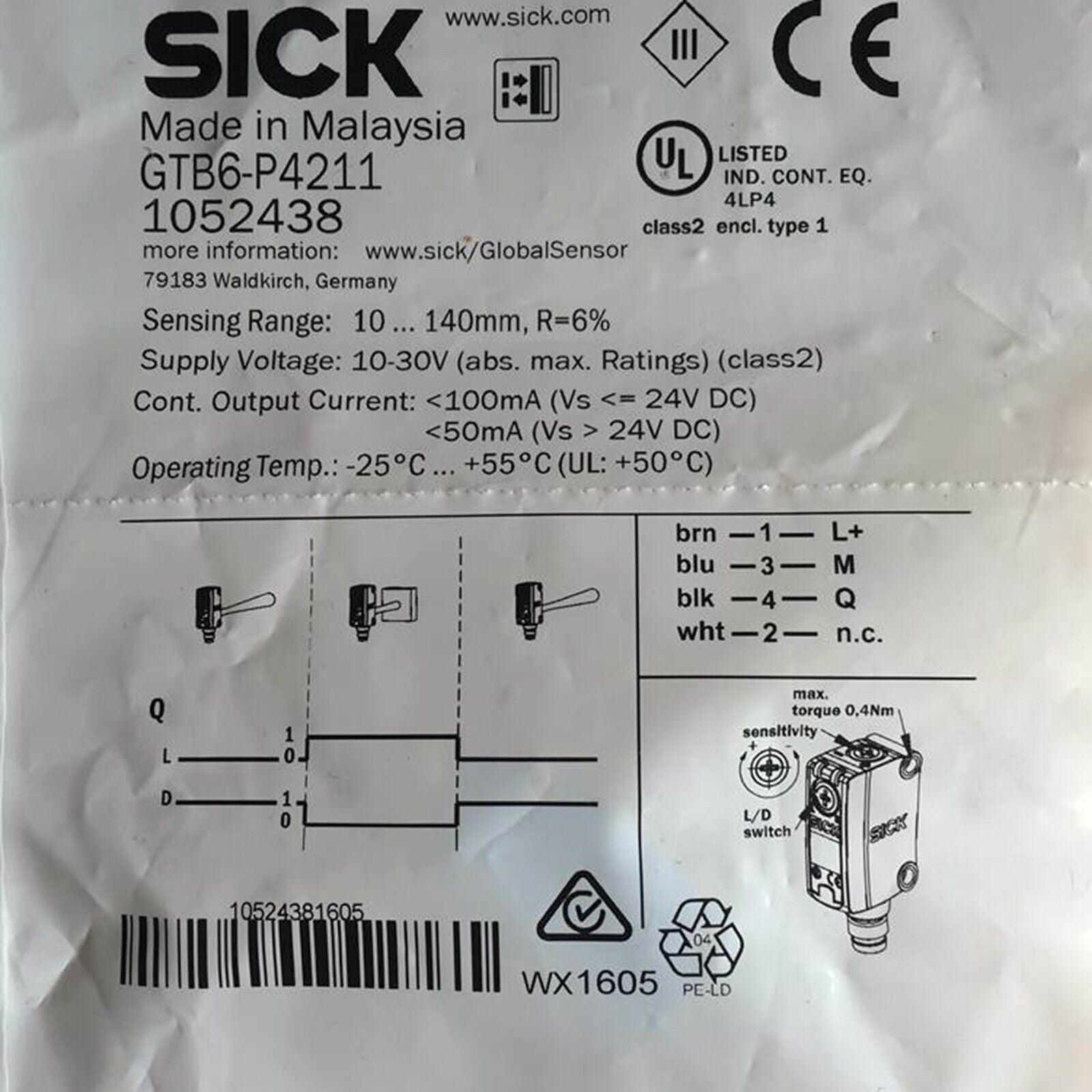 NEW SICK GTB6-P4211 1052438 Reflective Photoelectric Switch Sensor