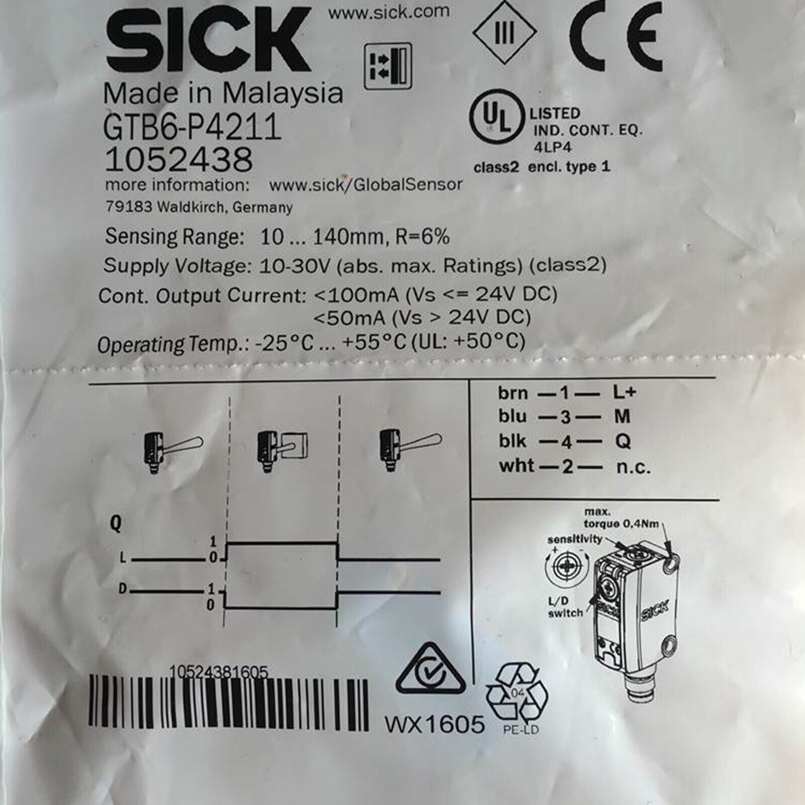 NEW SICK GTB6-P4211 1052438 Reflective Photoelectric Switch Sensor - SICK