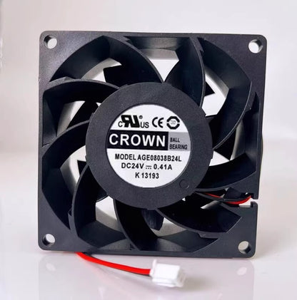 CROWN AGE08038B24L 8038 DC24V 0.41A 8CM 2-Wire Inverter Cooling Fan