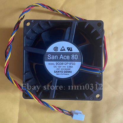 Sanyo 9G0812P1F03 8038 12V 0.58A 8CM 4-wire temperature control chassis fan - SANYO