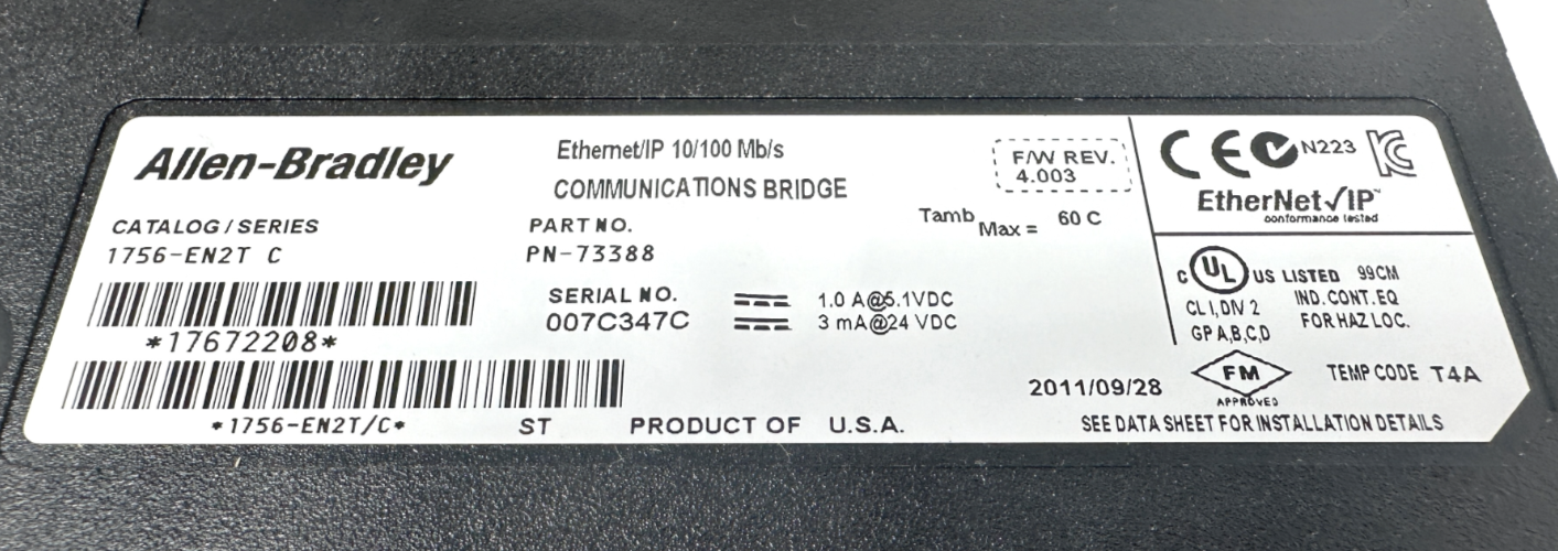 used Allen-Bradley 1756-EN2T Communications Bridge