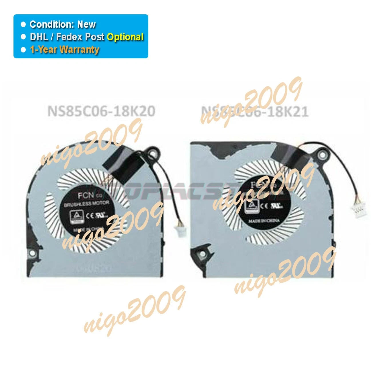 1 Pair Fit for Acer Laptops NS85C06-18K21 & NS85C06-18K20 Notebook Cooling Fan