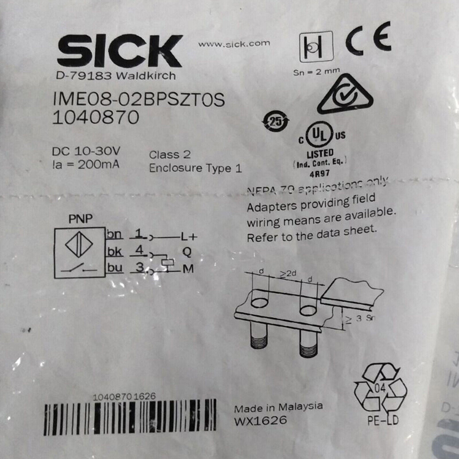 new ONE SICK proximity switch IME08-02BPSZT0S Fast - SICK