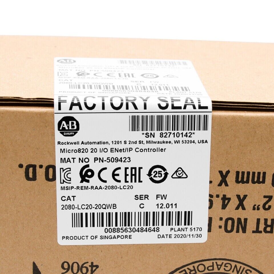 Allen Bradley Micro820 PLC Ethernet Controller AB 2080-LC20QWB - ALLEN BRADLEY