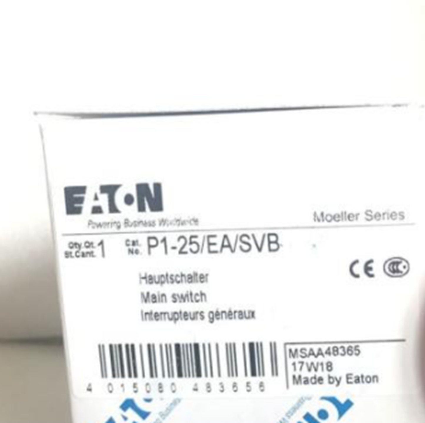 Eaton Moeller P1-25 25A 690VAC 50-60Hz Eaton Moeller P1-25/EA/SVB Disconnect Switch - EATON MOELLER