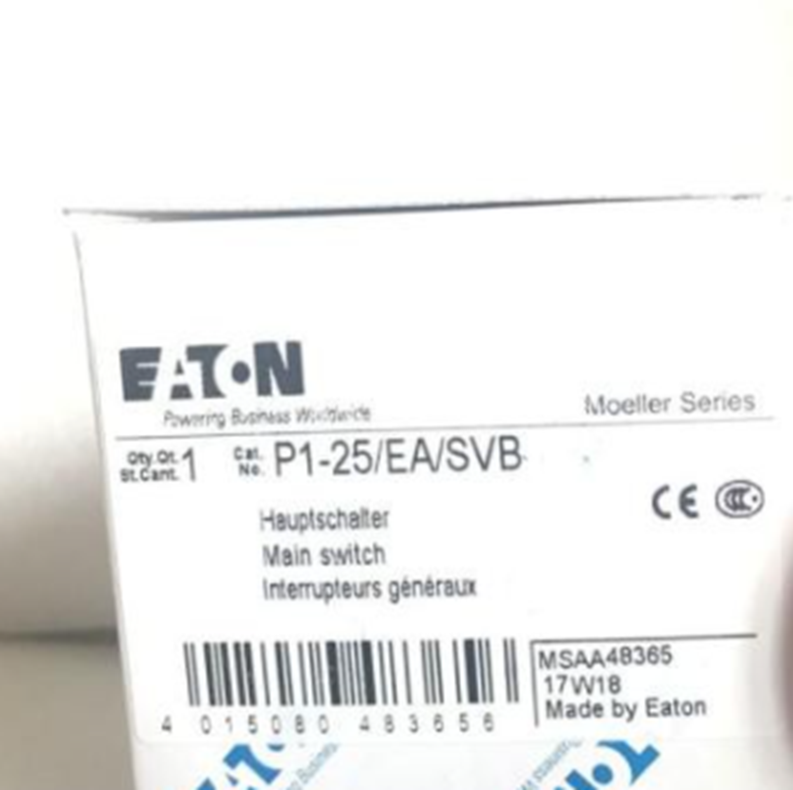 Eaton Moeller P1-25 25A 690VAC 50-60Hz Eaton Moeller P1-25/EA/SVB Disconnect Switch - EATON MOELLER