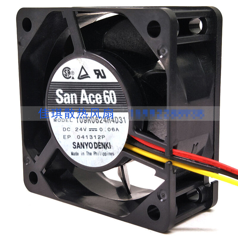 1pcs Sanyo 109R0624H4D31 6cm6025 24V0.06A 3-wire cooling fan