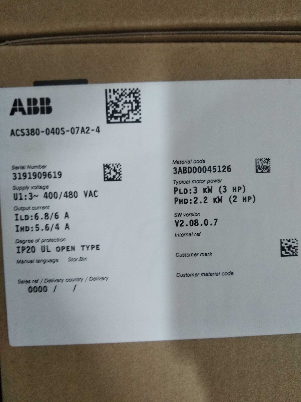 new ACS380-040S-07A2-4 Inverter 3KW 3P ping ACS380040S07A24 - ACS