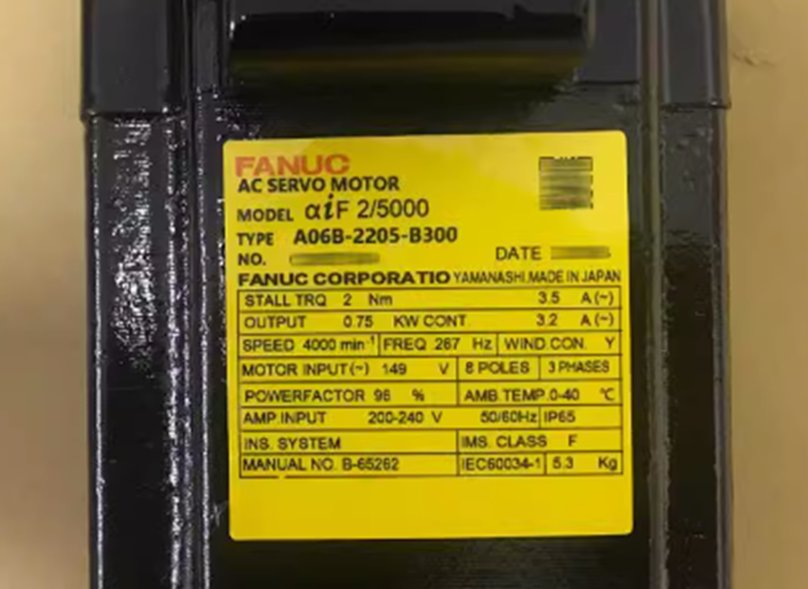FANUC A06B-0205-B300 AC SERVO MOTOR - FANUC