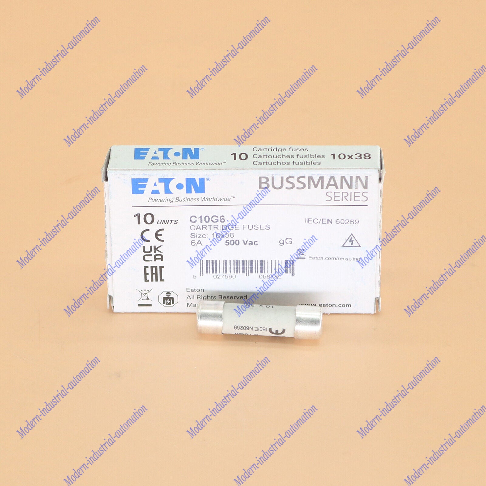 new 10pc eaton Bussmann C10G6 (6Amp) 6A 500Vac Cartridge Fuse 10x38mm - BUSSMANN