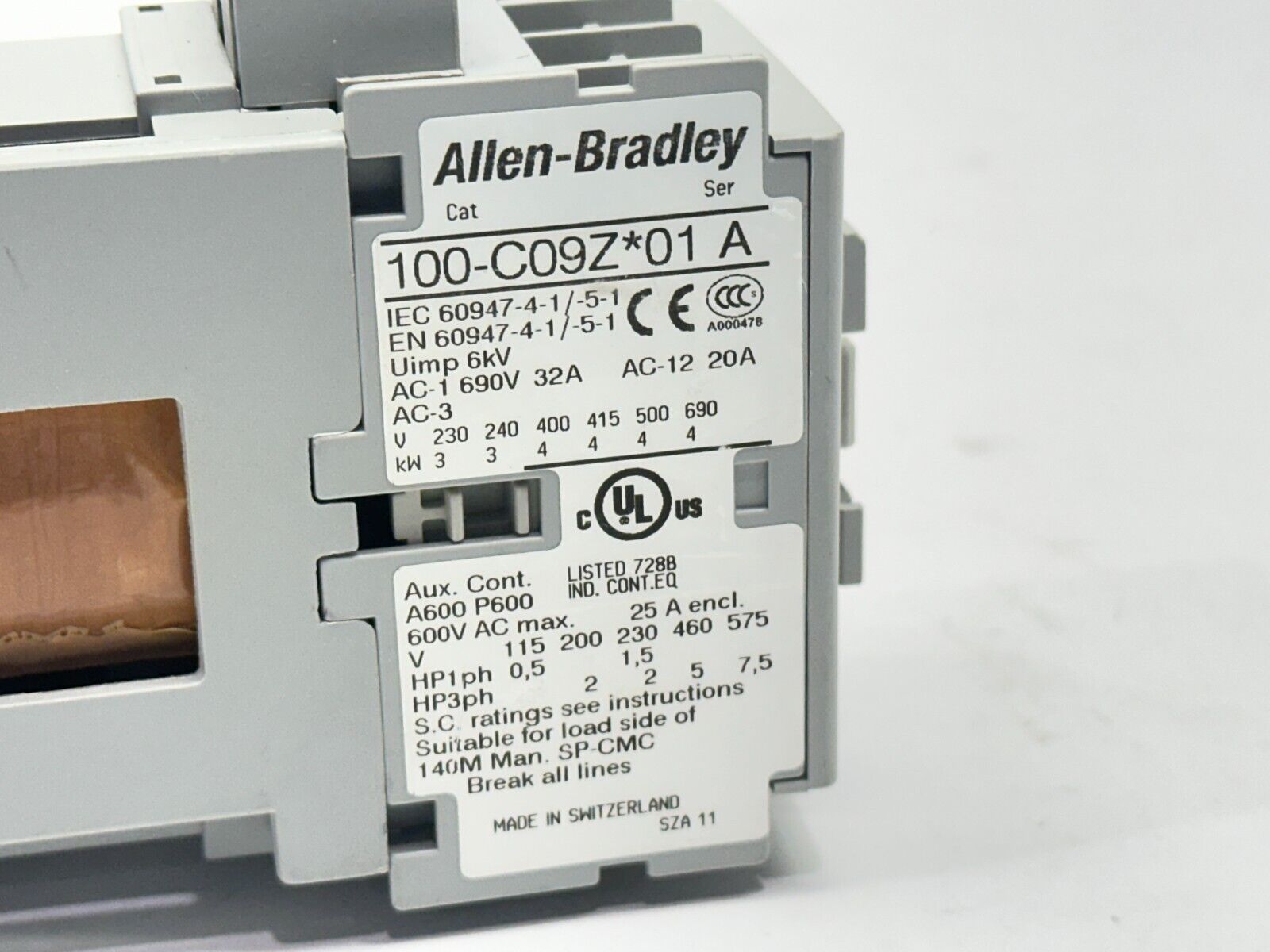 Allen Bradley 100-c09zj01 Contactor 25A 24V 5HP Ser - ALLEN BRADLEY