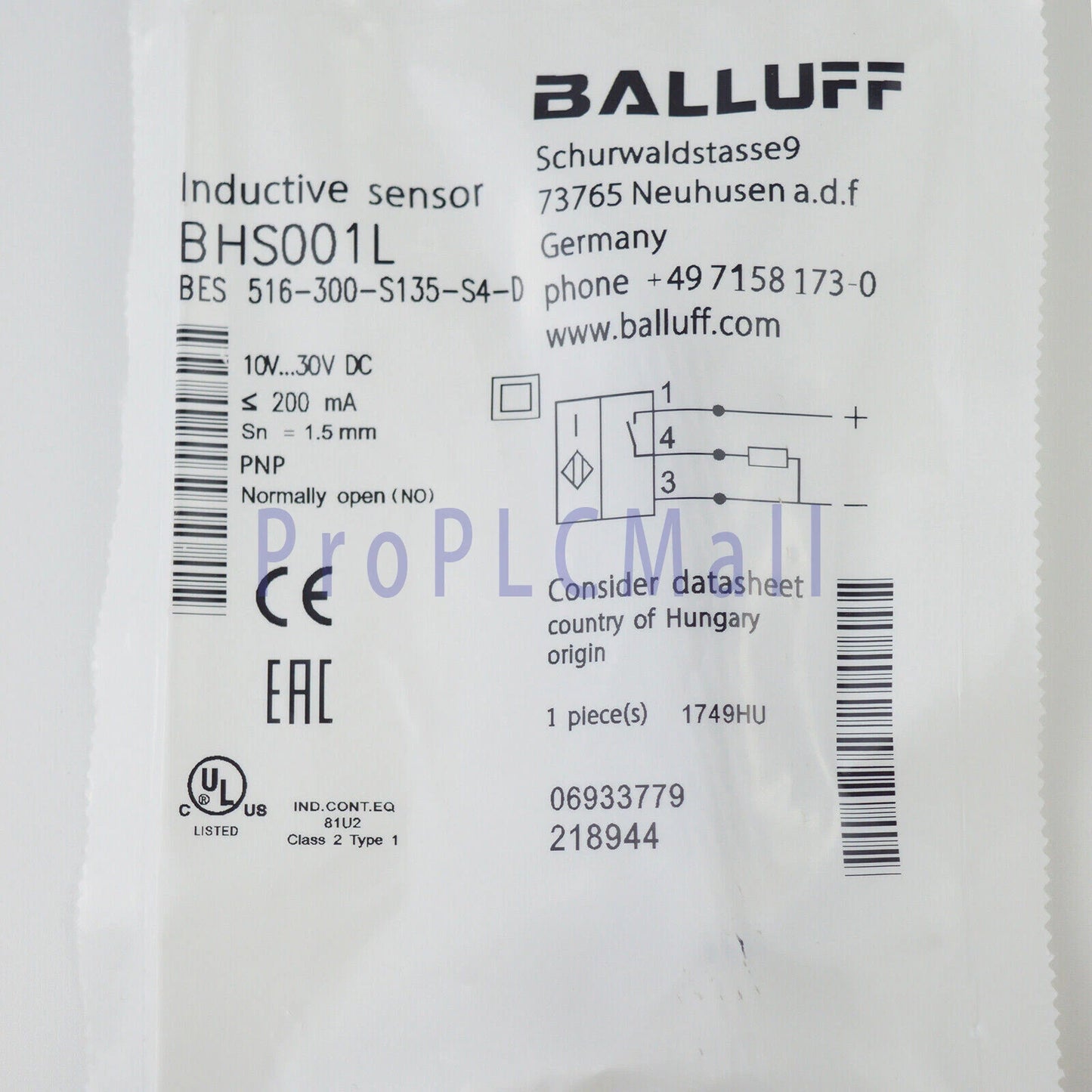 1PC~BALLUFF BES 516-300-S135-S4-D（BHS001L）Pressure-Rated Inductive Sensors PNP ~