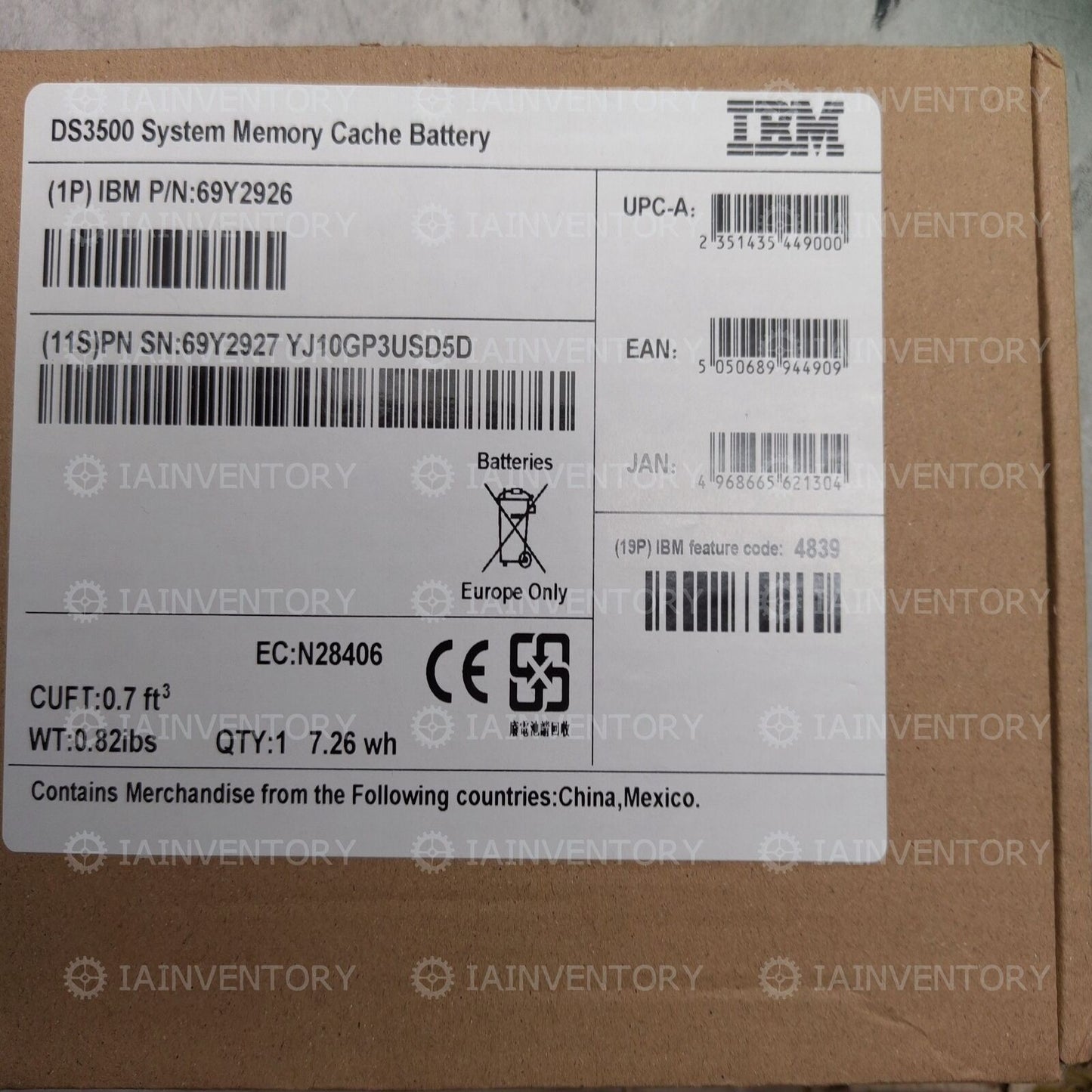 IBM 69Y2926 DS3500 CACHE BATTERY - IBM