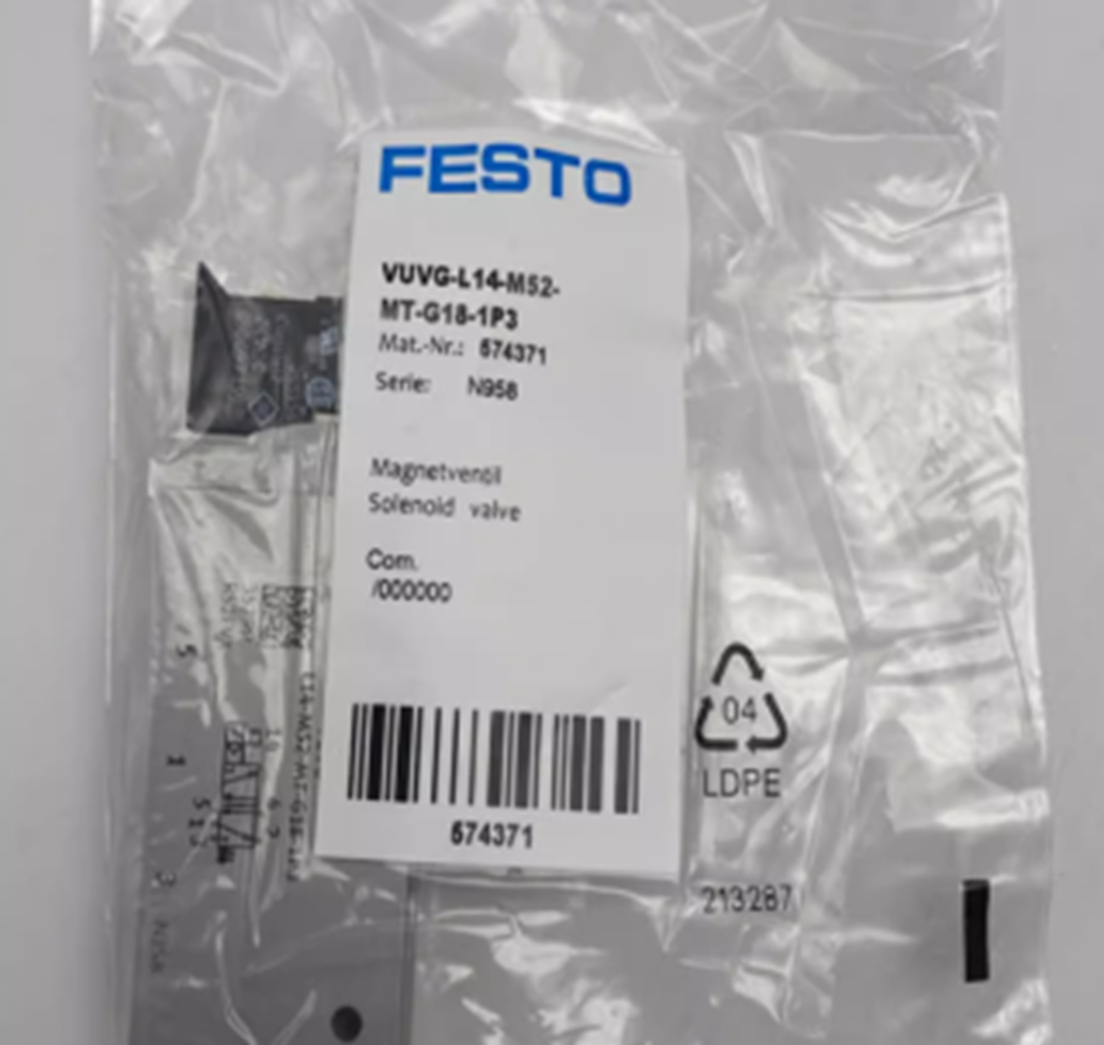 FESTO VUVG-L14-M52-MT-G18-1P3 574371 Solenoid Valve FESTO