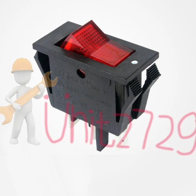 3PCS SOKEN RK1-14 Rocker Power Switch 16A 250VAC 16A 125VAC T100 3 Pin Red Lamp