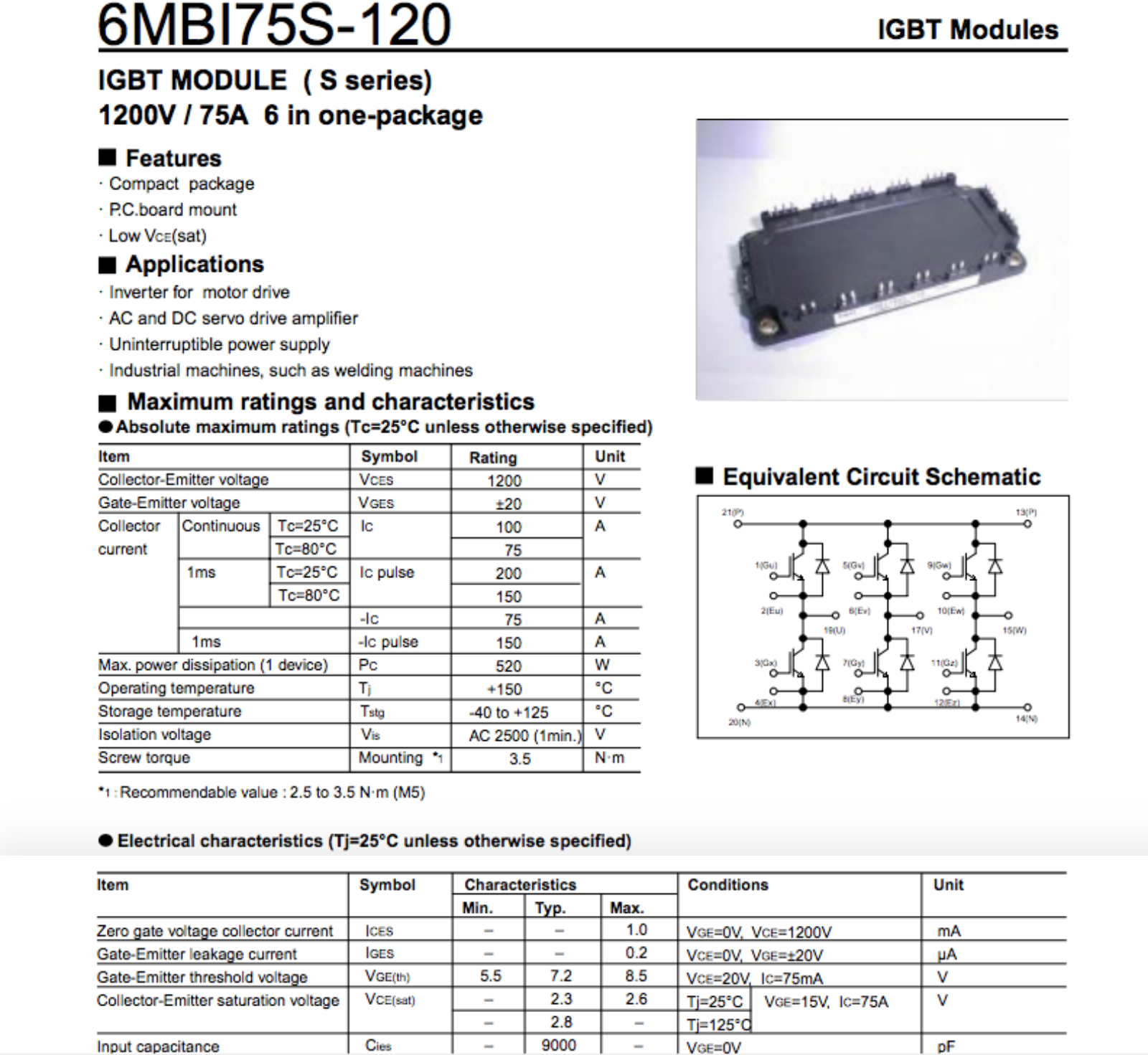New FUJI 6MBI75S-120-02 Power Supply Module - FUJI