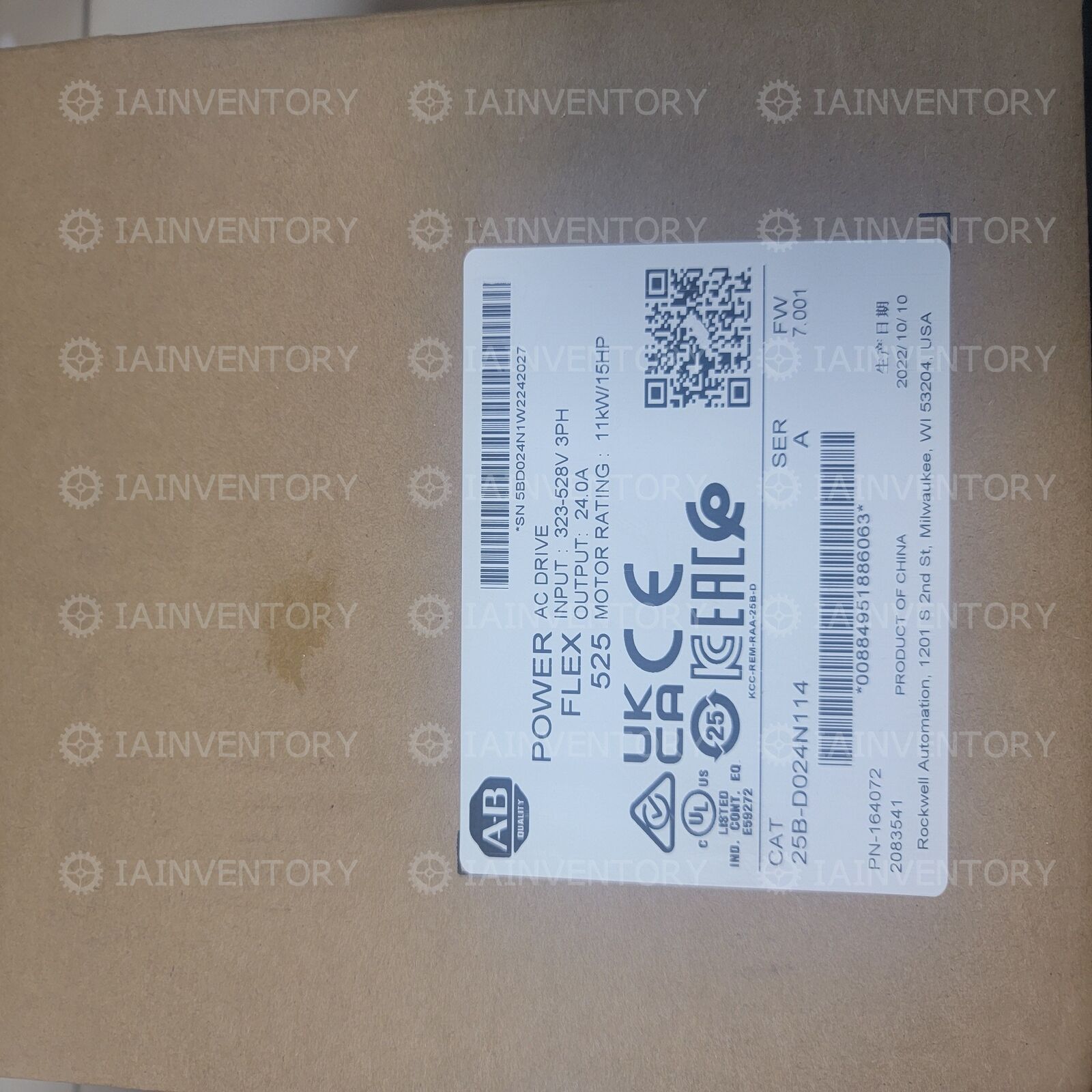 AB 25B-D024N114 525 AC Drive 11kW 15Hp Factory Sealed New - ABC MOTOR SOLUTIONS
