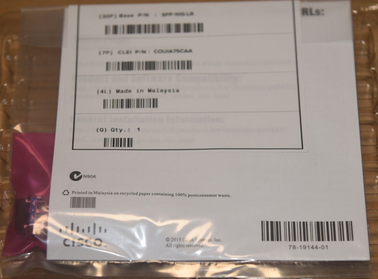 new  Sealed Cisco SFP-10G-LR 10GBASE-LR SFP Plug-in Transceiver Module