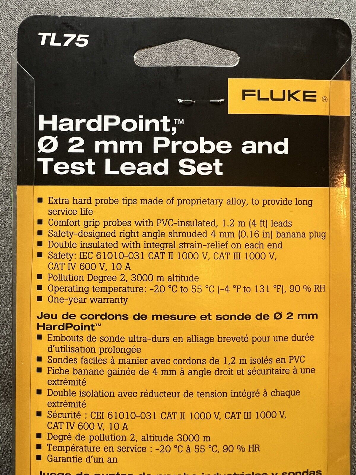 1PCS BRAND NEW Fluke TL75 Hard Point 2mm Probe Test Lead IN BOX Fluke