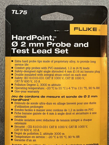 Fluke TL75 Hard Point 2mm Probe Test Lead - FLUKE