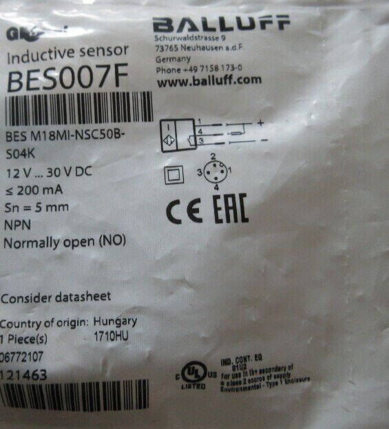 M18MI-NSC50B-S04K Proximity Switch - BALLUFF