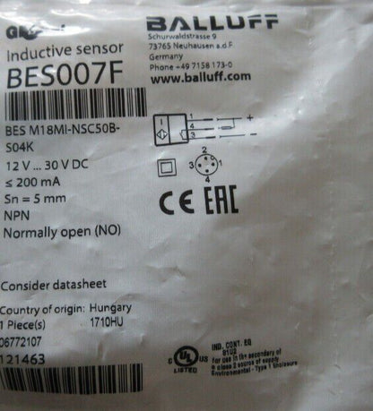 M18MI-NSC50B-S04K Proximity Switch - BALLUFF