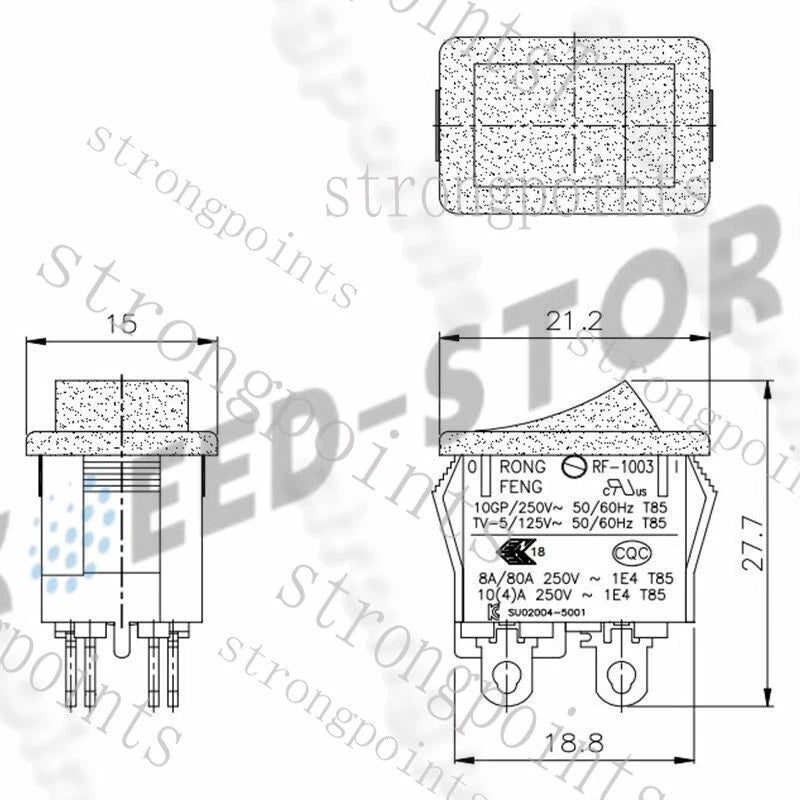 1PCS RONG FENG RF-1003 TV-5 Rocker Switch 4 Pins 2 Positions 10A 250VAC T85