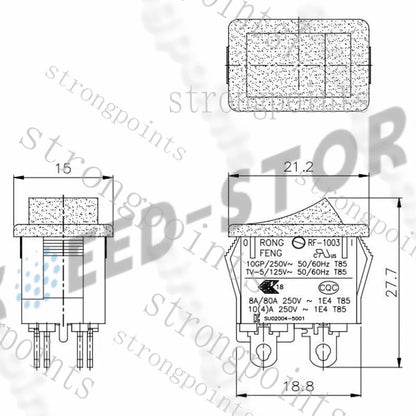1PCS RONG FENG RF-1003 TV-5 Rocker Switch 4 Pins 2 Positions 10A 250VAC T85